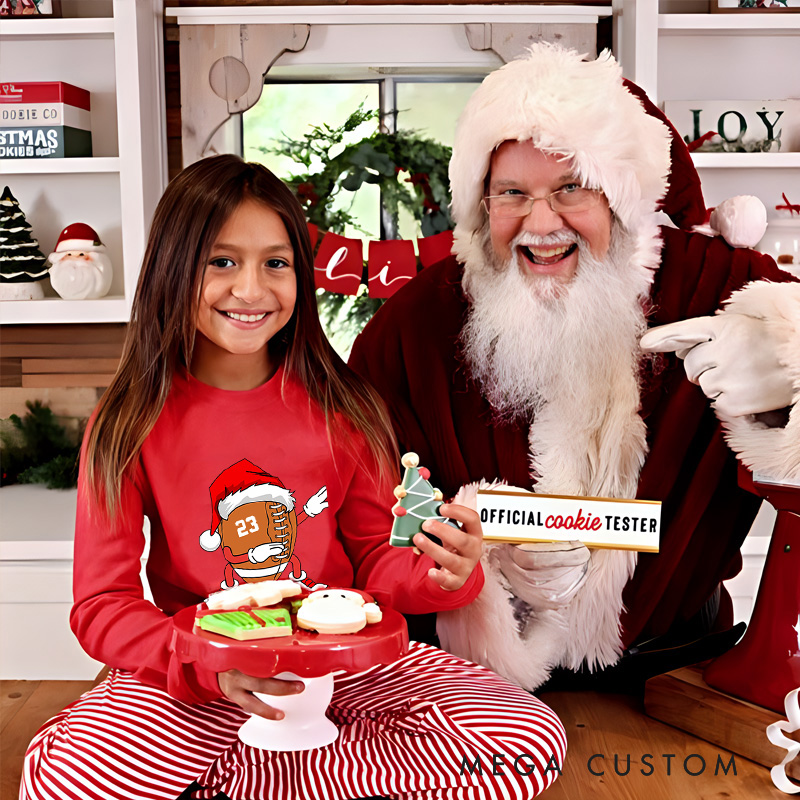 Personalized American Football Christmas Children's Pajamas with Custom Number
