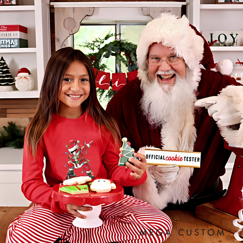 Personalized American Football Santa Dab Christmas Children's Pajamas with Custom Text