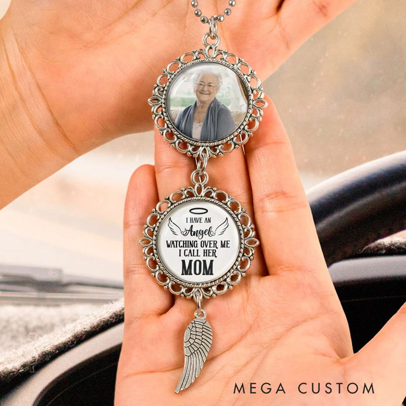 Personalized Photo Car Ornament I Have An Angel Watching Over Me  Car Ornament Sympathy Gift