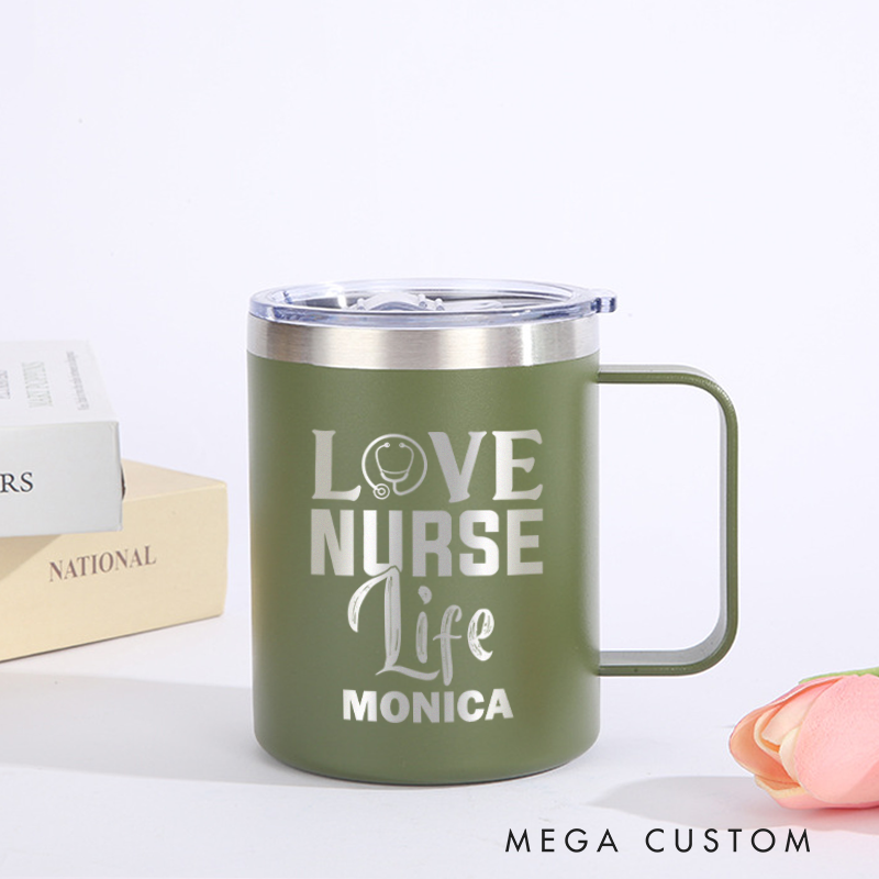 Personalized Laser Engraved Coffee Mug Custom Love Nurse Life Design Coffee Mugs Insulated Stainless Steel Mugs