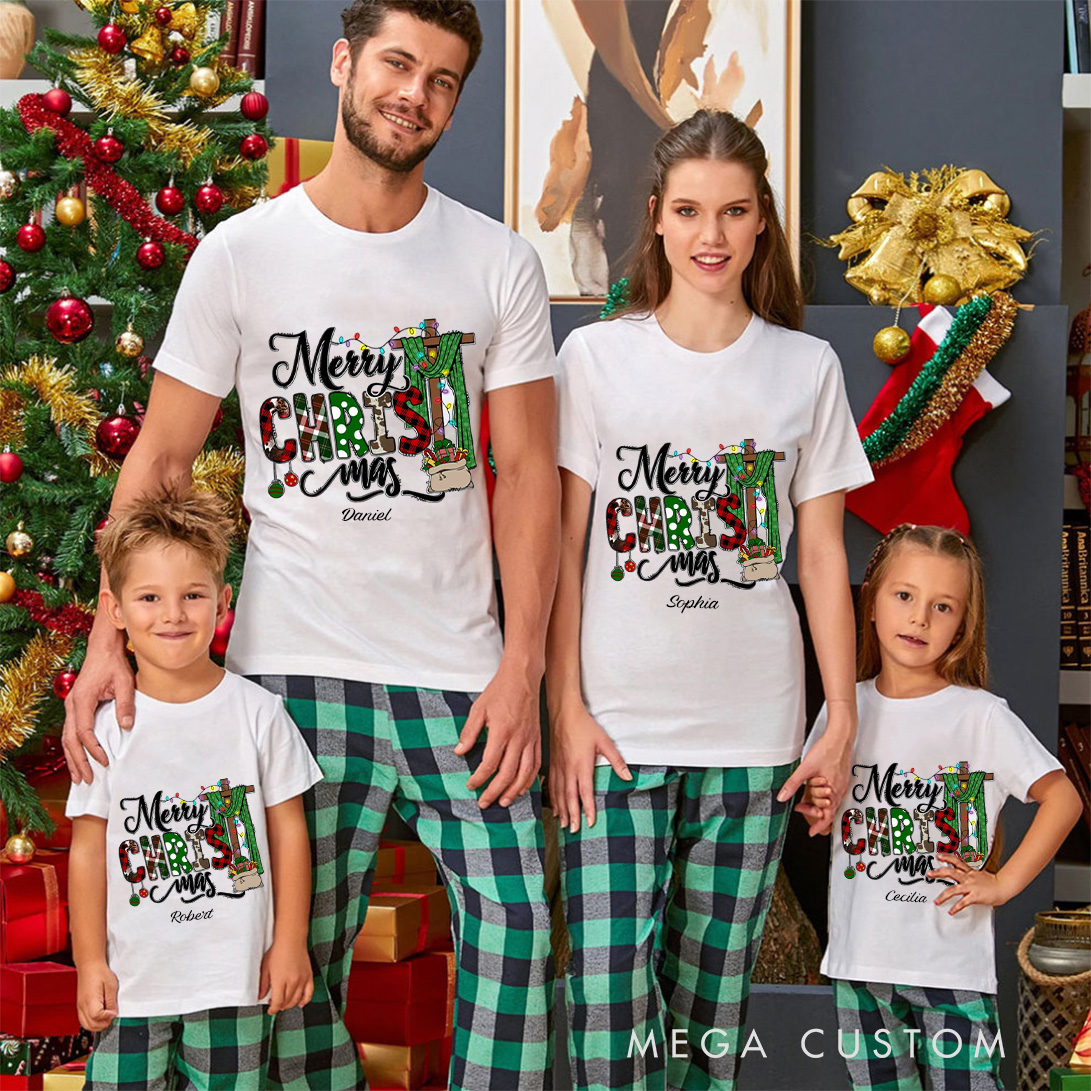 Personalized Merry Christmas Family Matching Cotton T-Shirts with Name Religious Gift Christmas Gift for Family Faith Gift
