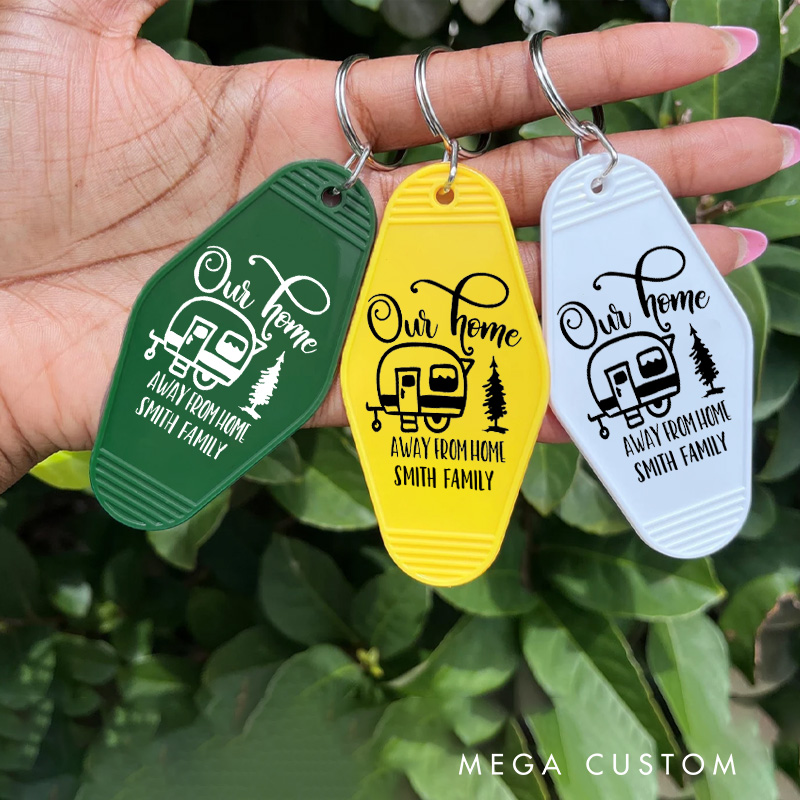Personalized Our Home Away from Home Keychain Camping Rv Life Lovers Keychain Nature Hiking Lovers Gift