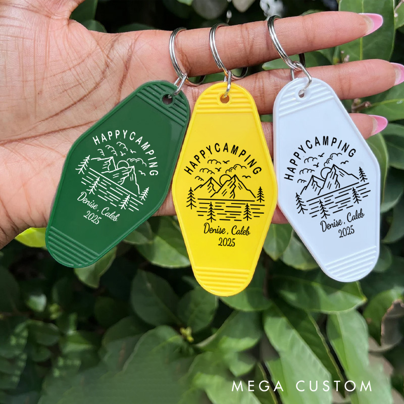 Personalized Happy Camping Keychain Outdoor Adventure Lovers Keychain Nature Hiking Keychain Gift Couple