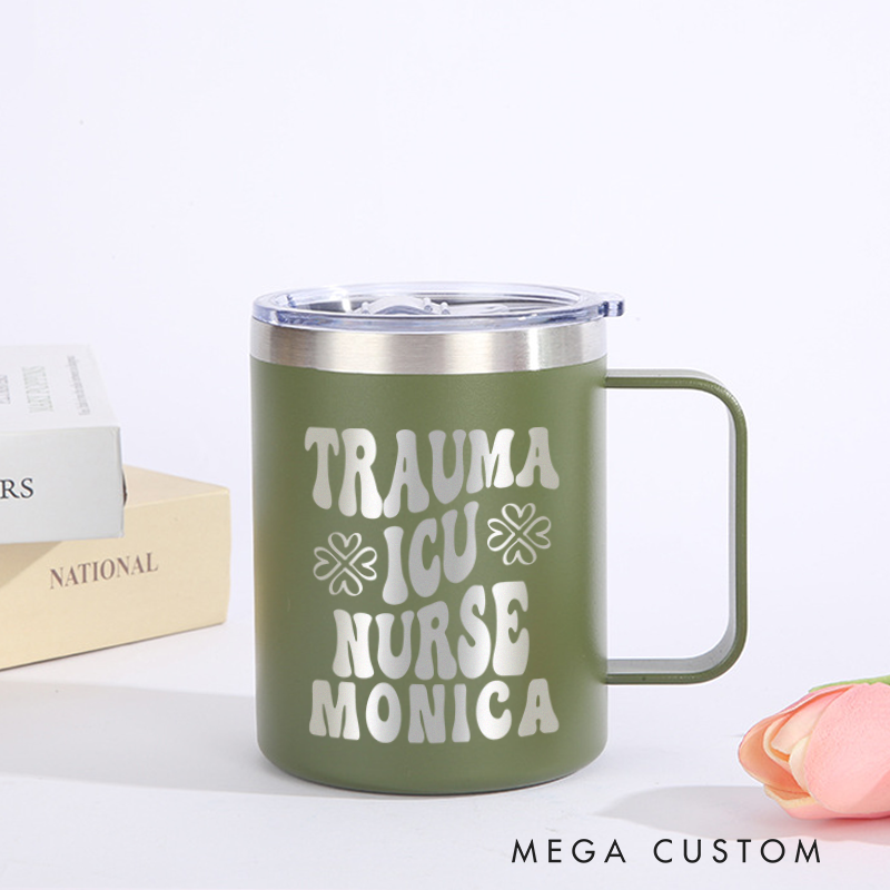 Personalized Laser Engraved Coffee Mug Custom Trauma ICU Nurse Design Coffee Mugs Insulated Stainless Steel Mugs