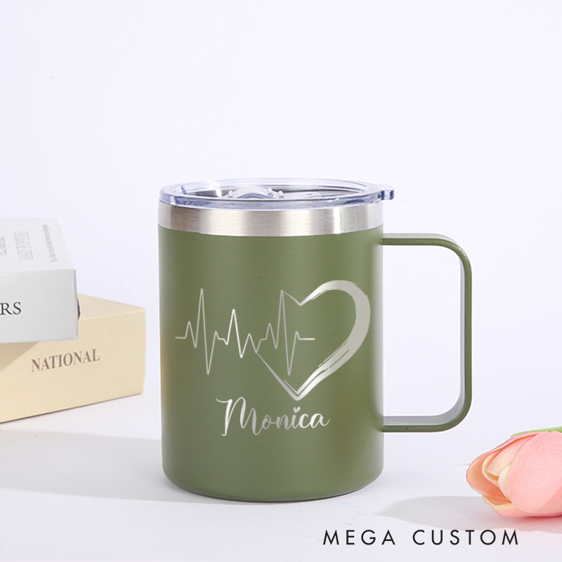 Personalized Laser Engraved Coffee Mug Custom Heartbeat Design Coffee Mugs Insulated Stainless Steel Mugs