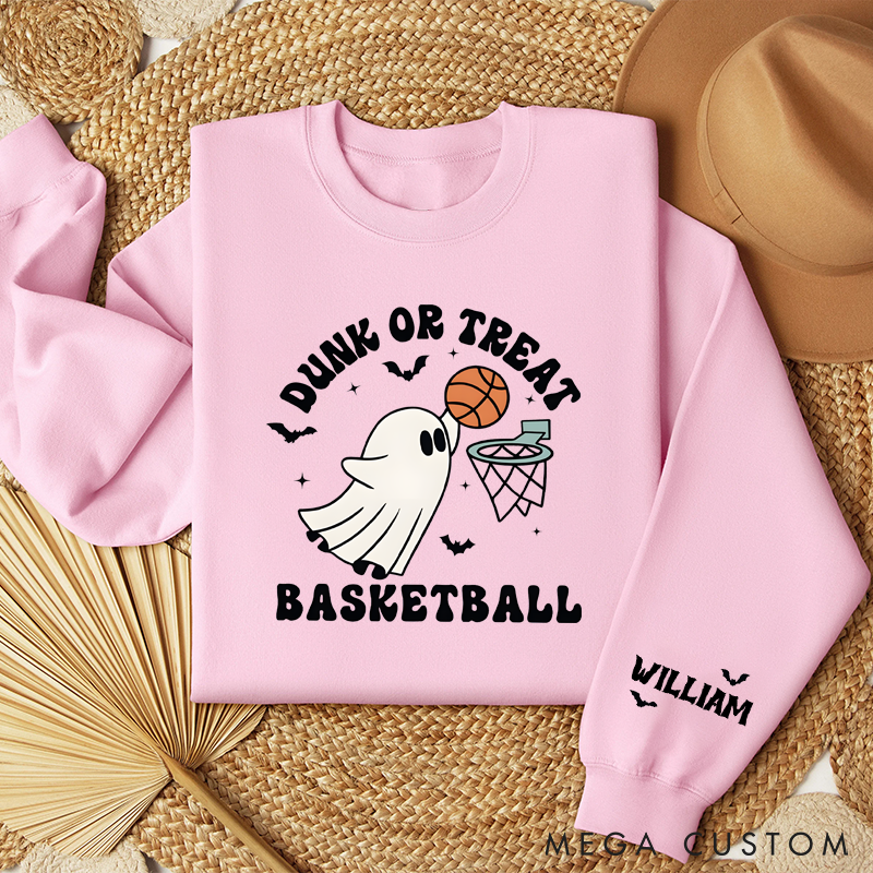 Personalized Halloween Basketball Sweatshirt with Ghost Design and Custom Name