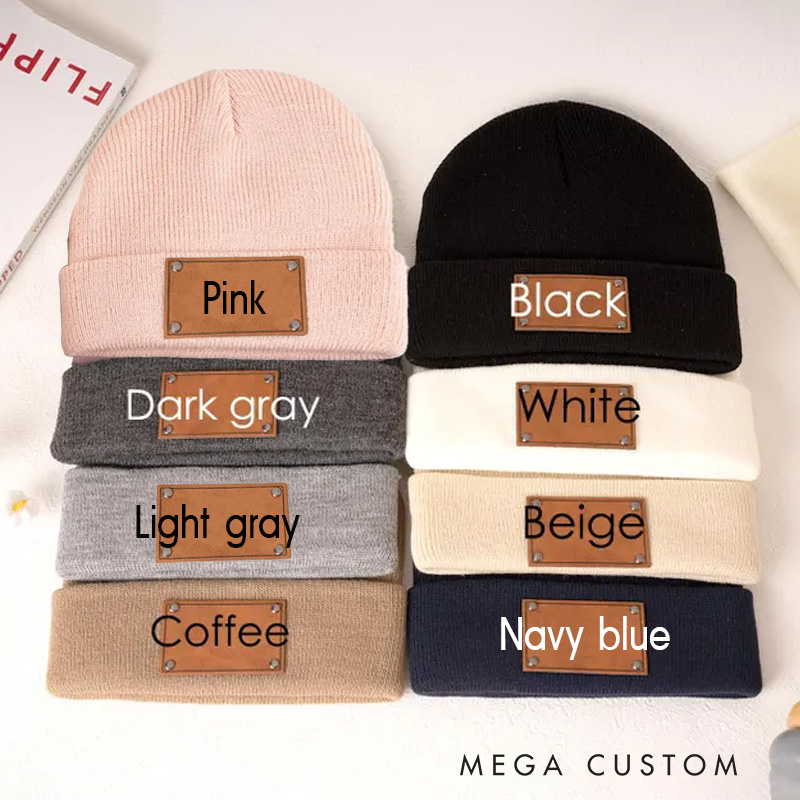 Personalized Leather Name Patch Beanie Birthday Gift