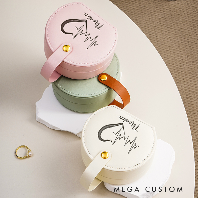 Personalized Leather Jewelry Box Engraved Heartbeat Design Nurse Jewelry Travel Case Custom Jewelry Organizer Gift