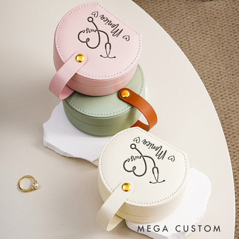 Personalized Leather Jewelry Box Engraved I Love Nursing Design Nurse Jewelry Travel Case Custom Jewelry Organizer Gift