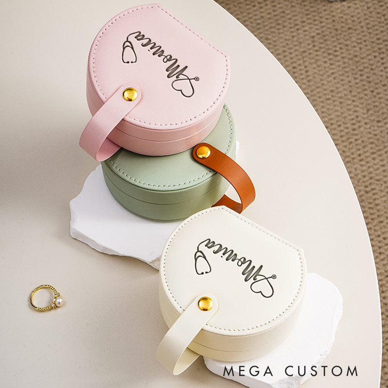 Personalized Leather Jewelry Box Engraved Heart Stethoscope Design Nurse Jewelry Travel Case Custom Jewelry Organizer Gift