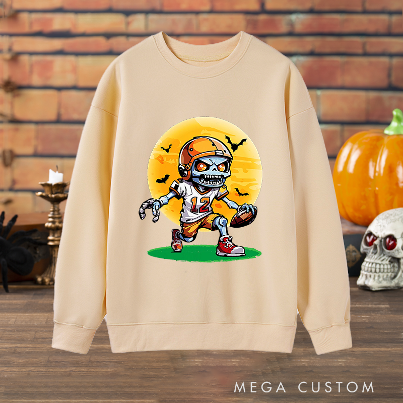 Personalized Zombie Football Halloween Sweatshirt,Add Your Number for a Spooky Touch