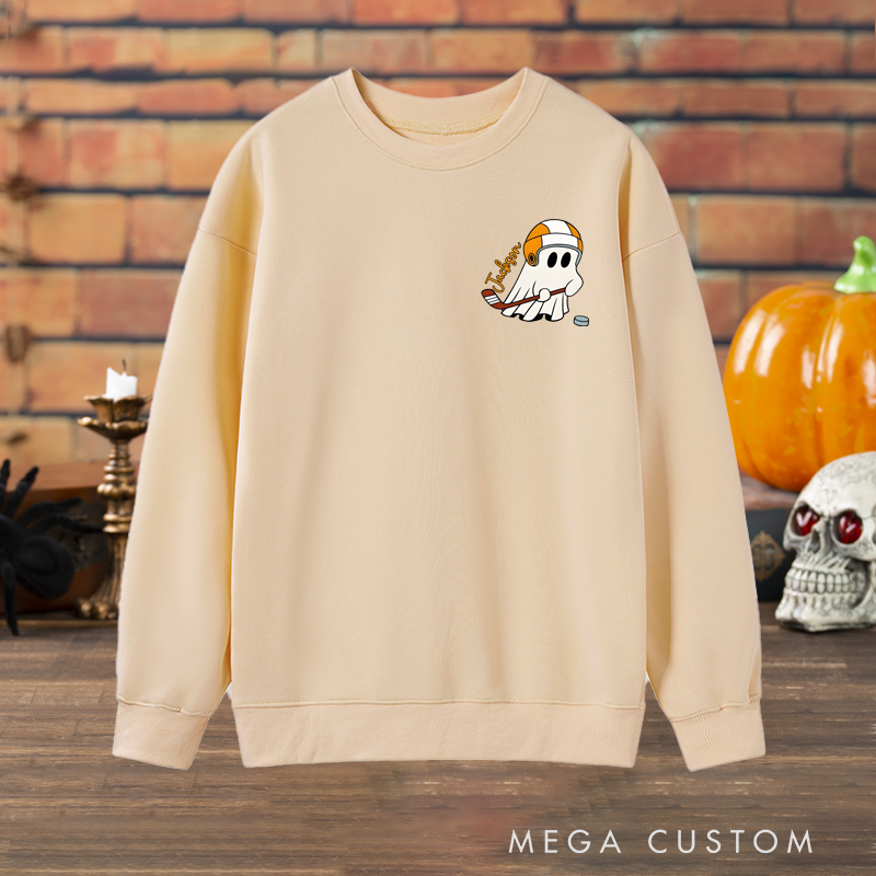 Personalized Halloween Sweatshirt with Cute Ghost and Pumpkin Design and Custom Name Option