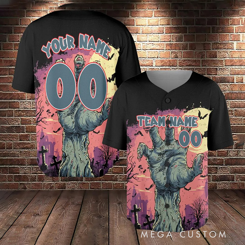 Personalized Halloween Zombie Themed Baseball Jersey with Custom Name and Number  