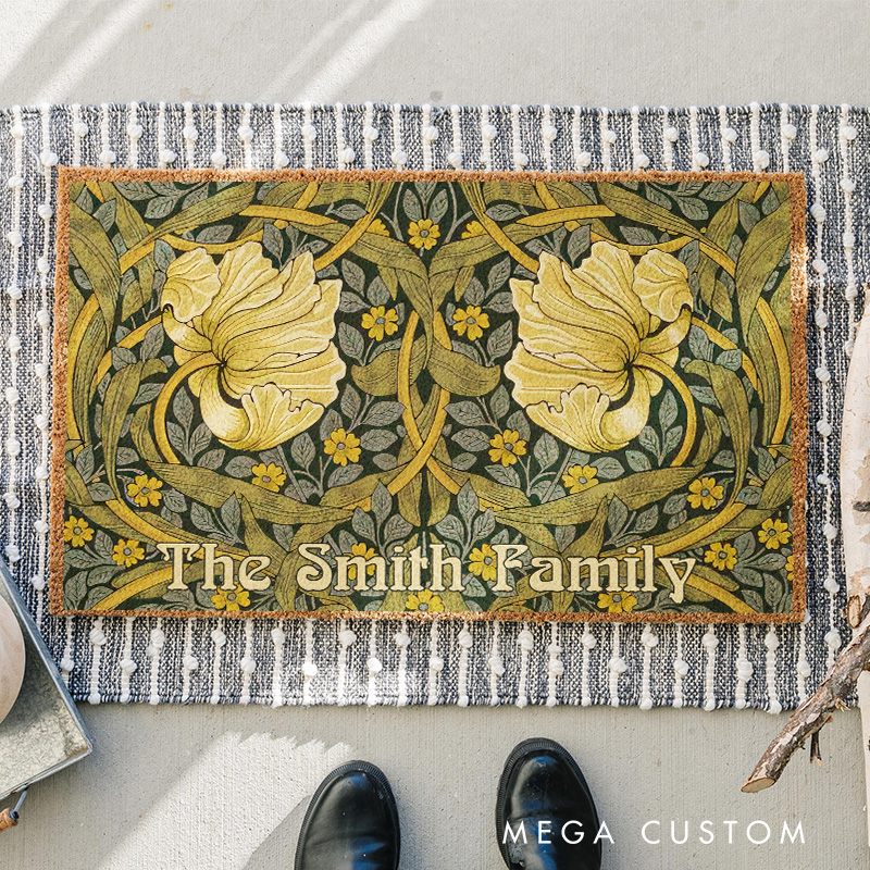 Personalized Greenery Art Nouveau Artistic Doormat Botanical Family Door Mat Welcome Mat for Art Lovers Housewarming Gifts William Morris Inspired
