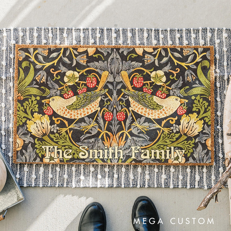 Personalized Strawberry Field Art Nouveau Artistic Doormat Family Door Mat Welcome Mat for Art Lovers Housewarming Gifts William Morris Inspired