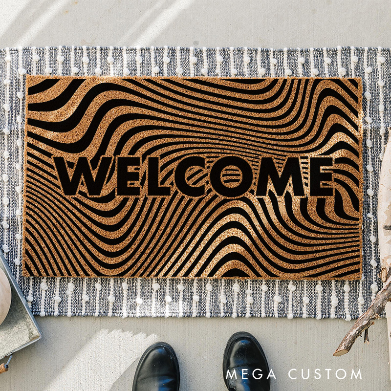Personalized Trippy Artistic Doormat Coir Modern Family Door Mat Welcome Mat for Art Lovers Housewarming Gifts