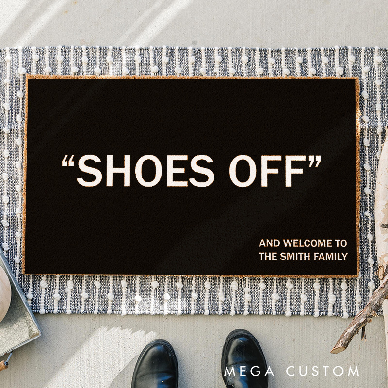 Personalized Shoes Off Minimalist Artistic Doormat Modern Family Door Mat Welcome Mat for Art Lovers Housewarming Gifts