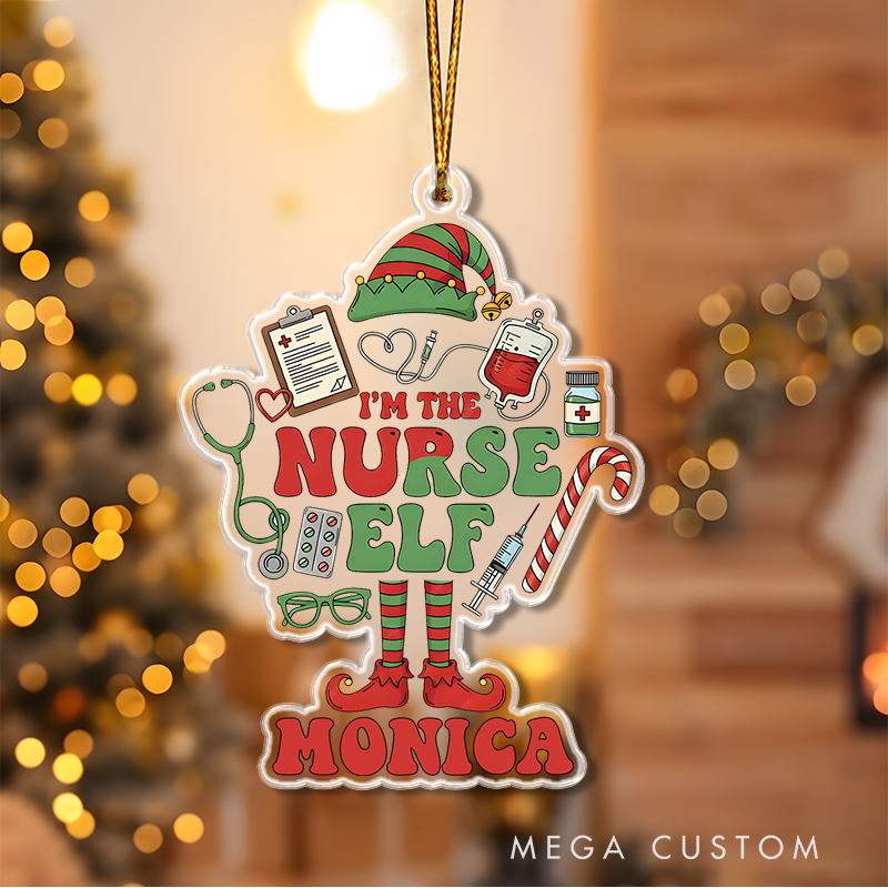 Personalized Nurse Elf Christmas Ornament Custom Name Acrylic Ornament Christmas Gift for Nurse