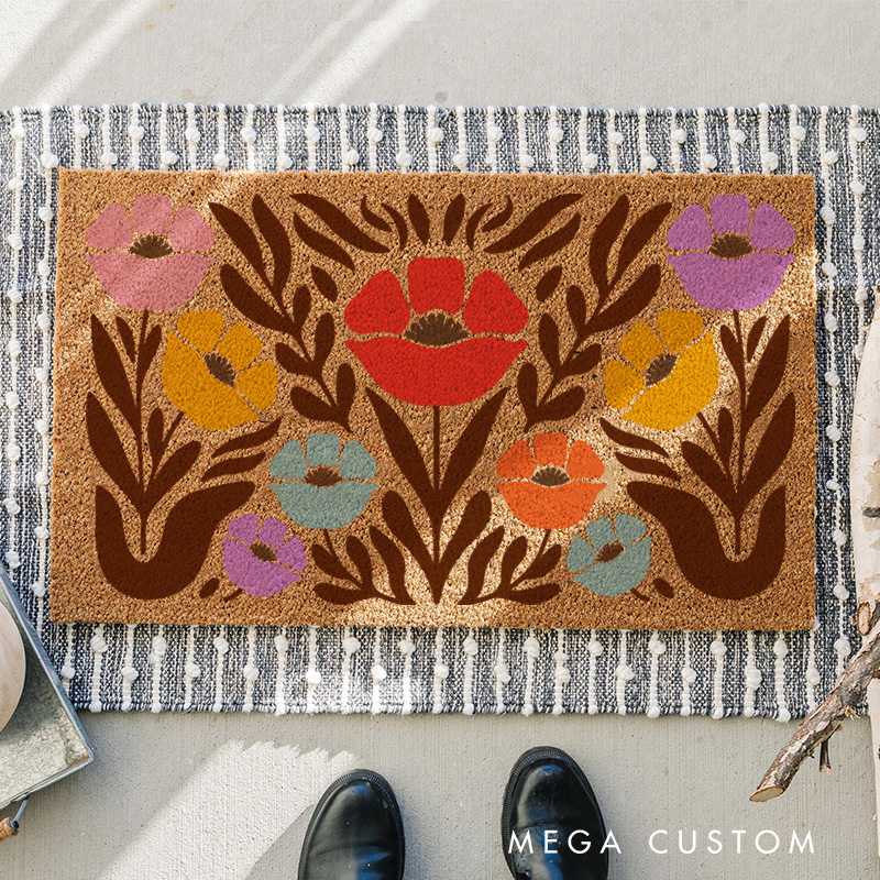 Personalized Boho Garden Doormat Modern Botanical Floral Family Door Mat Welcome Mat for Art Lovers Housewarming Gifts Henri Matisse Inspired