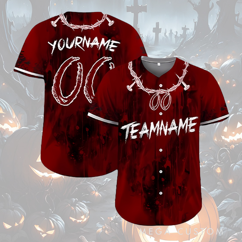 Personalized Halloween Baseball Jersey with Blood Drip and Crow Design and Custom Name
