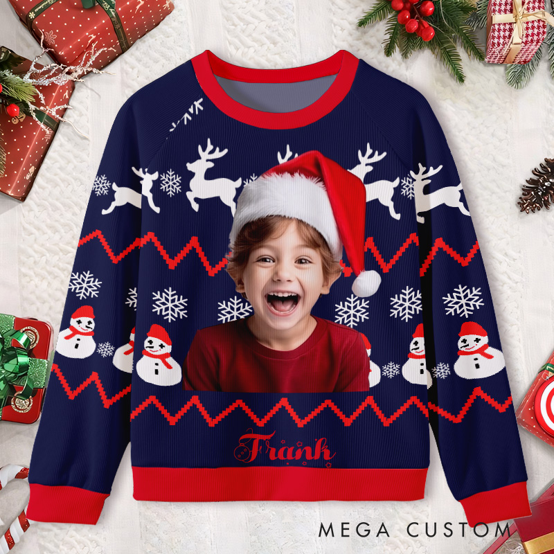 Personalized Reindeer Photo Sweater Kids Ugly Christmas Sweater 