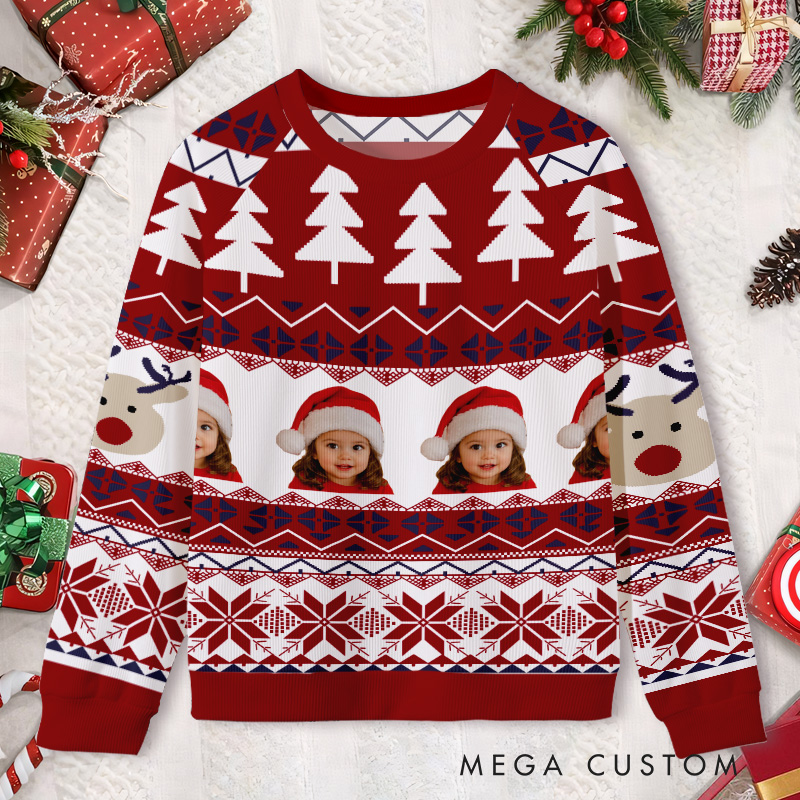 Personalized Santa Hat Photo Sweater Kids Ugly Christmas Sweater 