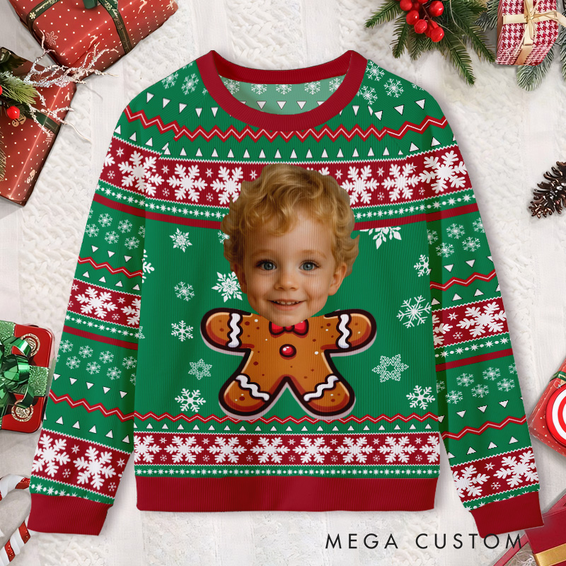 Personalized Gingerbread Photo Sweater Kids Ugly Christmas Sweater