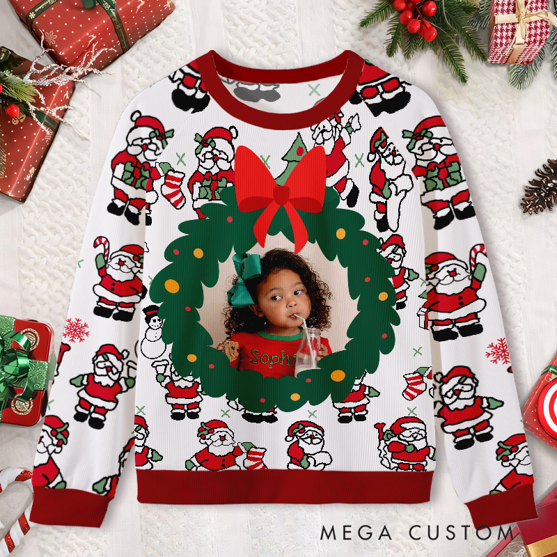 Personalized Christmas Wreath Sweater Kids Ugly Christmas Sweater 