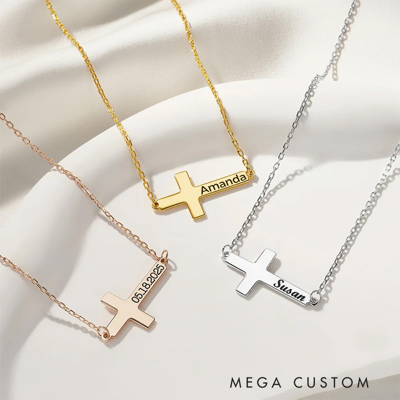 Personalized Cross Necklace with Name Dainty Jewelry Birthday Anniversary Baptism 1st Communion Gift for Christian Women