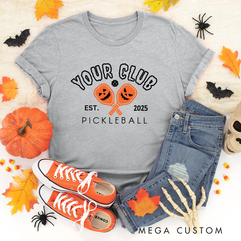 Personalized Halloween Pickleball Club T-Shirt with Custom Club Name and Year Design