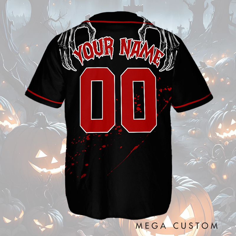Personalized Skeleton Hand Halloween Baseball Jersey with Custom Name and Number
