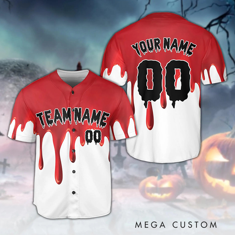 Personalized Halloween Jersey with Dripping Blood and Custom Name