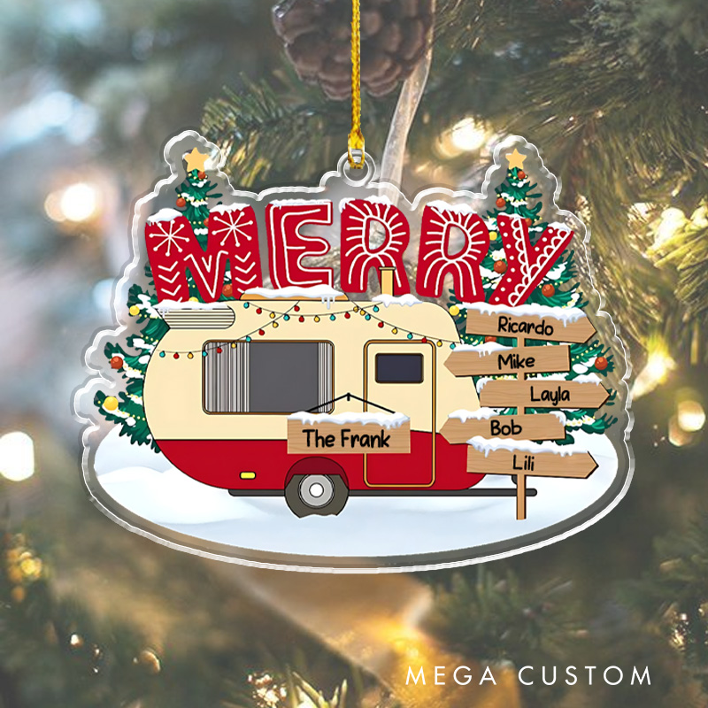 Personalized Camping Christmas Ornament Happy Camper Christmas Decor Family Christmas Gift for Outdoor Hiking Lovers