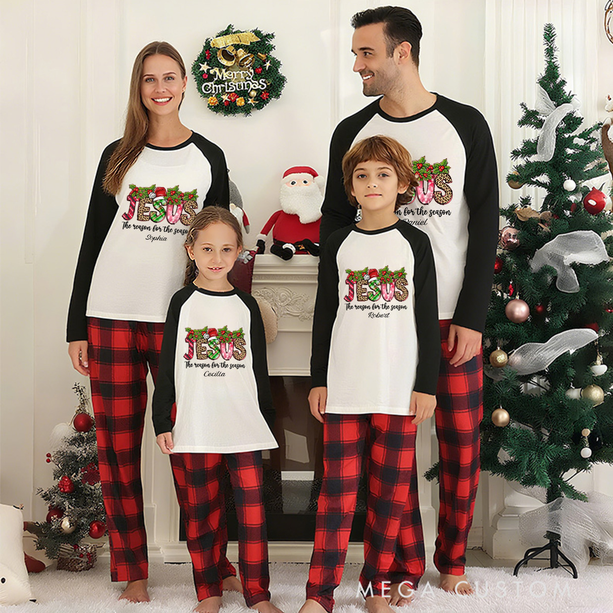 Personalized Jesus the Reason for the Season Long Sleeve Family Pajama Matching Set with Name Christmas Gift Jesus Birth Pajama Jesus Lover Gift