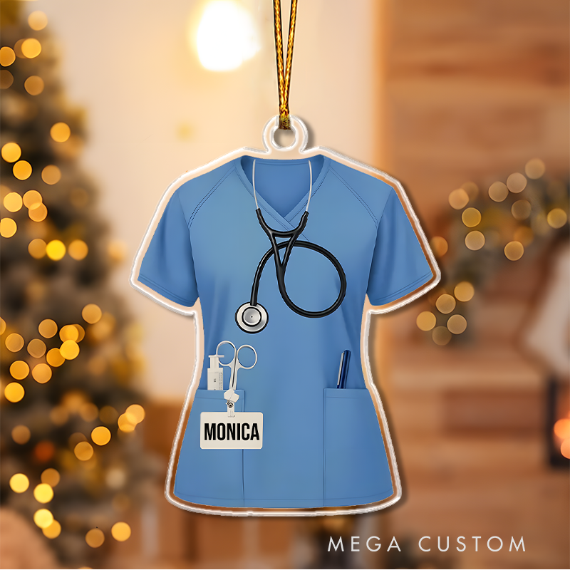 Personalized Nurse Scrubs Christmas Ornament Custom Name Acrylic Ornament Christmas Gift for Nurse