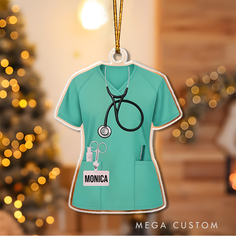 Personalized Nurse Scrubs Christmas Ornament Custom Name Acrylic Ornament Christmas Gift for Nurse
