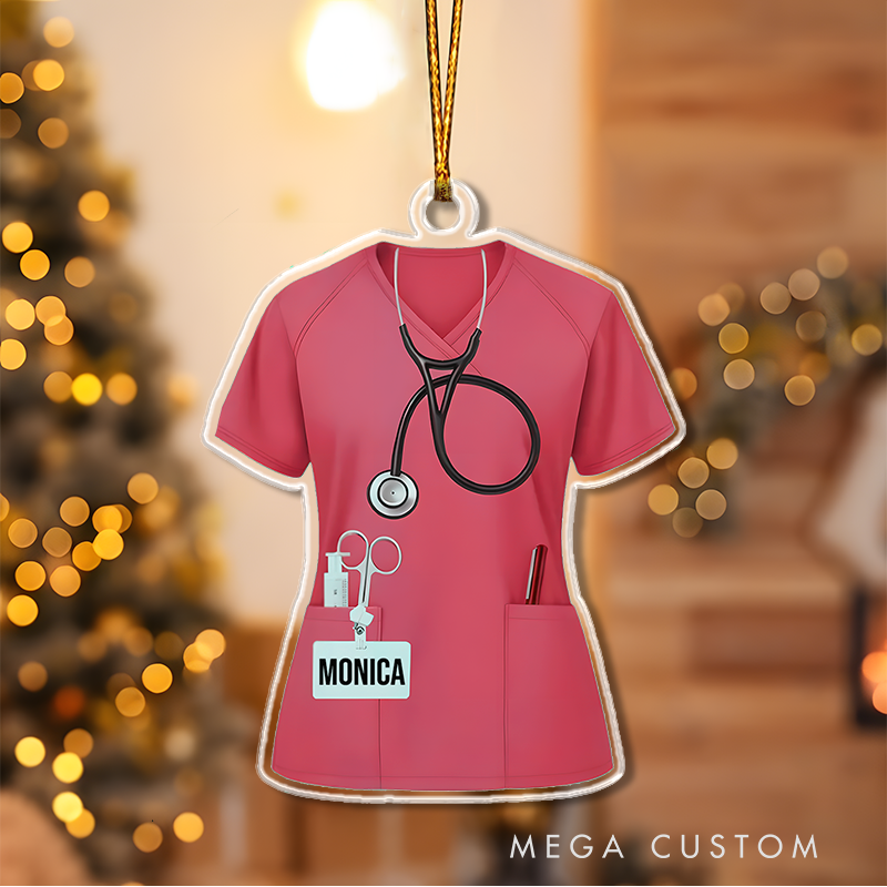 Personalized Nurse Scrubs Christmas Ornament Custom Name Acrylic Ornament Christmas Gift for Nurse