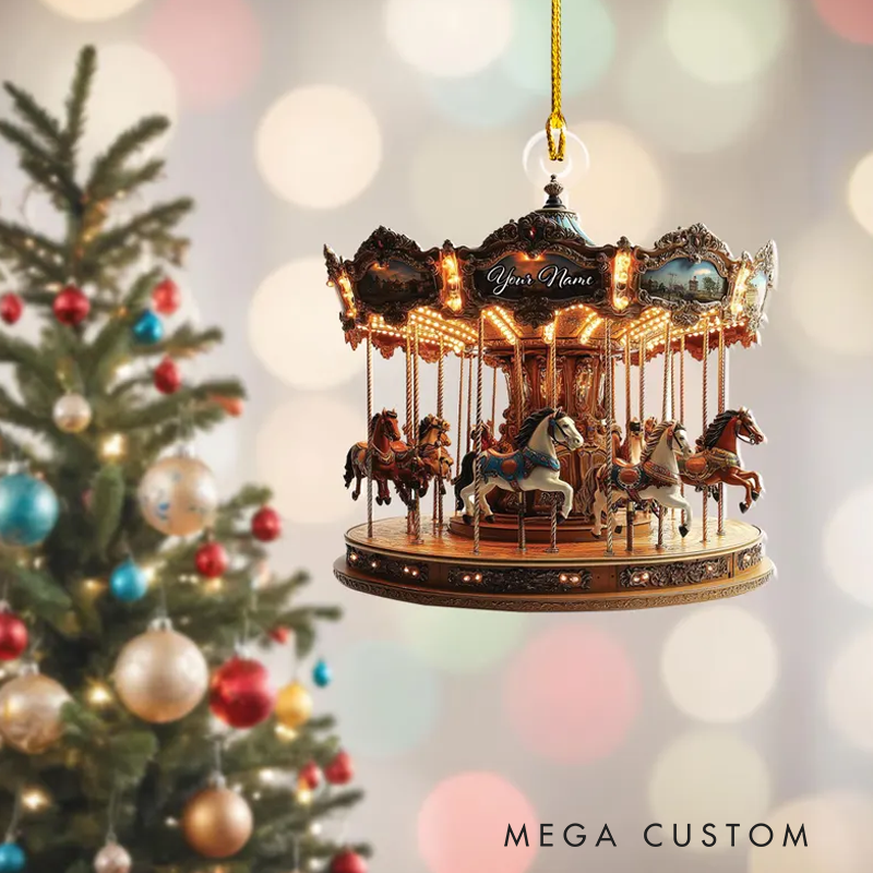 Personalized Christmas Carousel Acrylic Flat Ornament Carousel Horses Xmas Decor for Carousel Lover Carousel Hanging Ornament