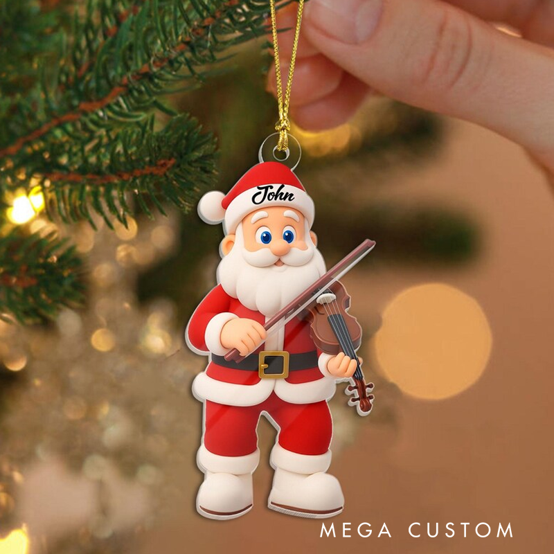 Personalized Santa Claus Violin Ornament Custom Christmas Tree Decoration for Music Lovers Funny Holiday Gift for Violin Player