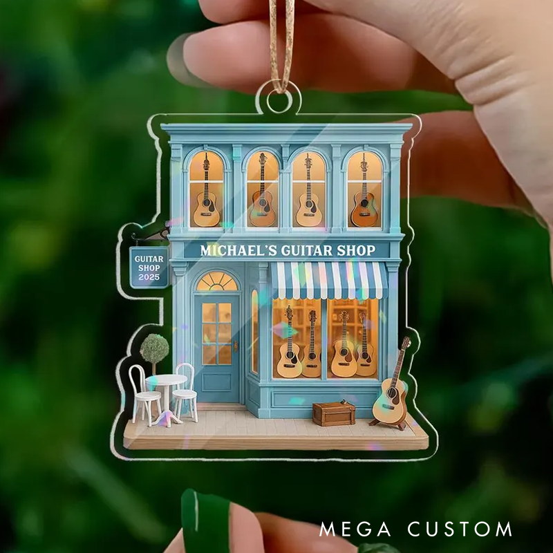 Personalized Guitar Shop Ornament Custom Music Store Acrylic Ornament Musician Christmas Decoration Guitar Lover and Acoustic Gift