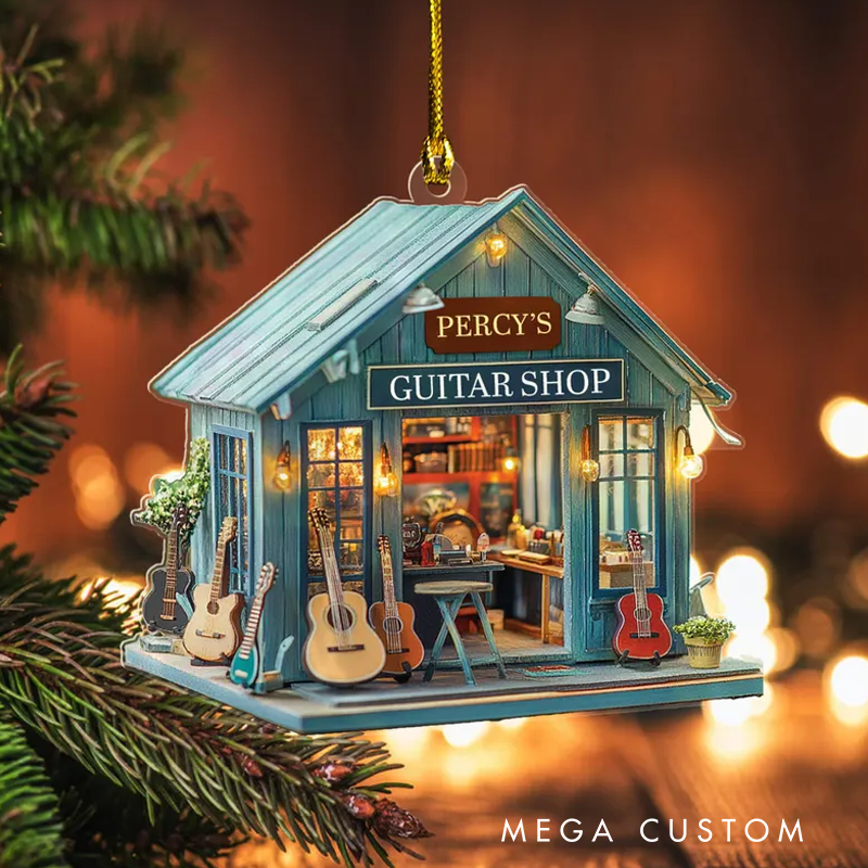 Personalized Guitar Shop Christmas Ornament Musical Instrument Gift for Guitar Lover