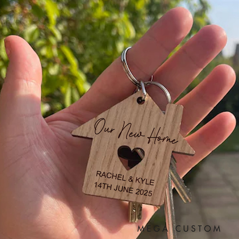 Personalized Our New Home Wooden Keychain Custom Housewarming Gift Engraved Names Date Heart Design Key Ring Unique New Home Keepsake Moving Gift 2025