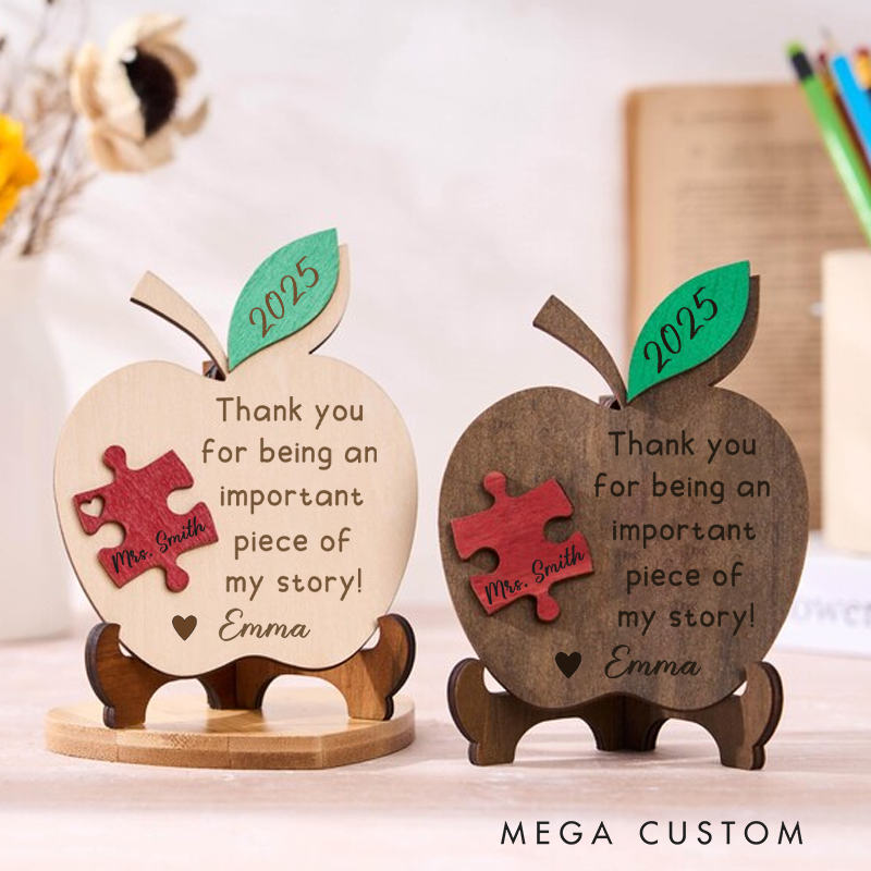 Personalized Teacher Apple Puzzle Desk Sign Thank You for Being an Important Piece of My Story Design Appreciation Gift for Teachers 