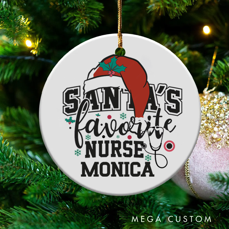 Personalized Nurse Christmas Ornament Santa's Favorite Nurse Design Christmas Ornament New Nurse Gift Funny Nursing Gifts