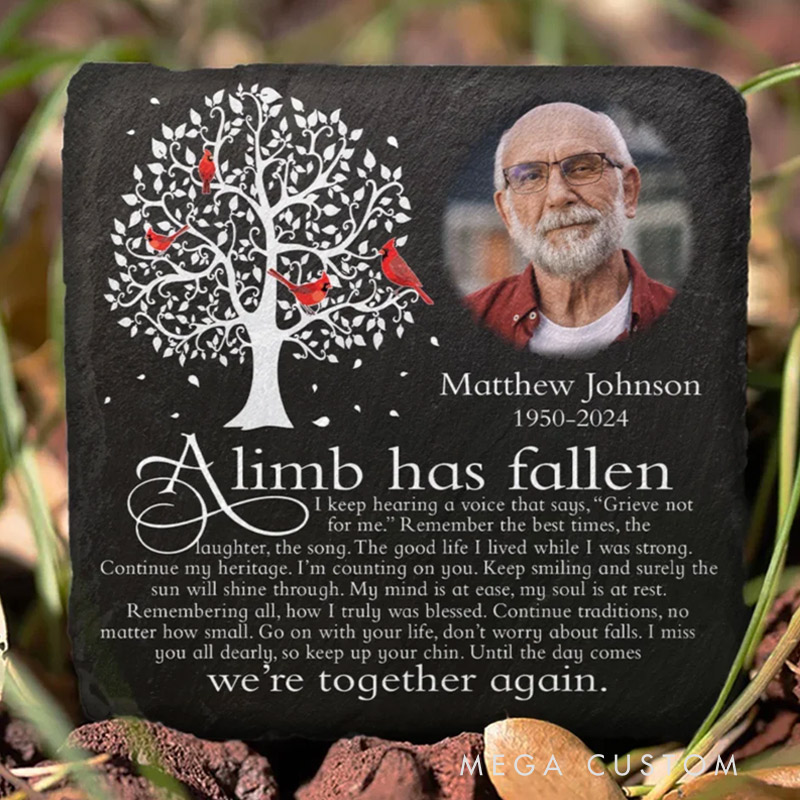 Personalized Memorial Garden Stone with Photo A Limb has Fallen Memorial Grave Marker Sympathy Gift for Loss of Loved One
