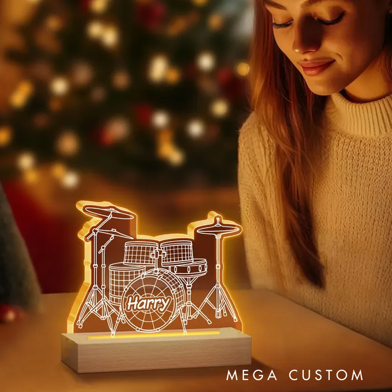 Personalized Drum Night Light Custom Name Drum Lamp Gifts Drum Player Music Night Light