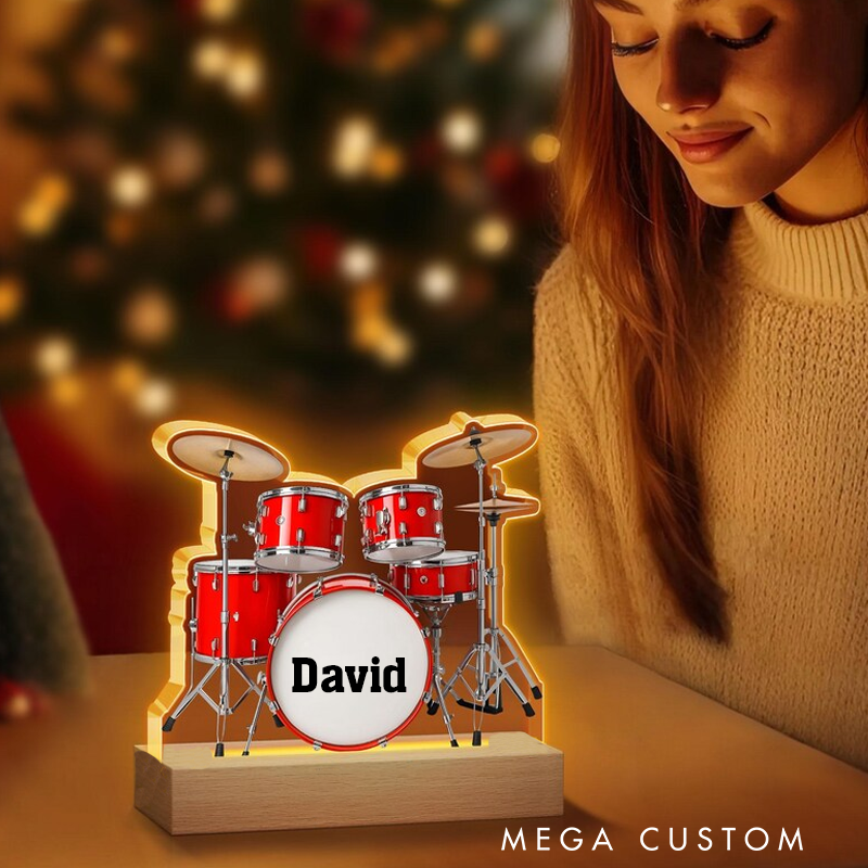 Personalized Drum Night Light Custom Name Drum Lamp Gifts Drum Player Music Night Light