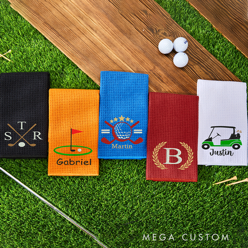 Personalized Golf Towel with Embroidered Name and Icon Design 