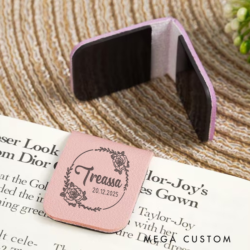 Personalized Floral Magnetic Bookmark Engraved Leather Bookmark Clip with Name Book Lover Gift Bookish Gift Reader Gift Librarian Gift