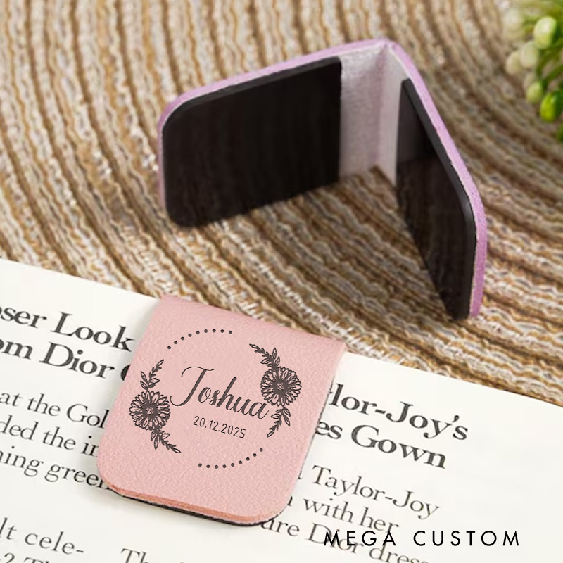 Personalized Flower Wreath Magnetic Bookmark Clip Engraved Leather Bookmark with Name Book Lover Bookmark Librarian Gift Reading Lover Gift Bookish Gift 